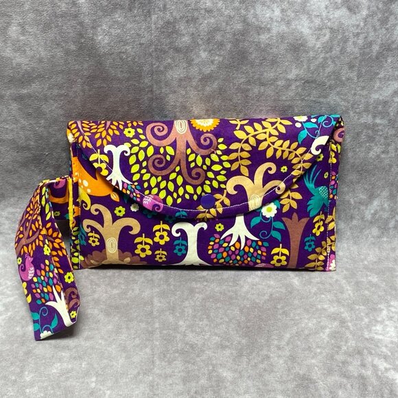 Handmade Fabric Envelope Money Stuffing Cash Flow Wristlet Wallet OH Serve Green - Picture 1 of 14